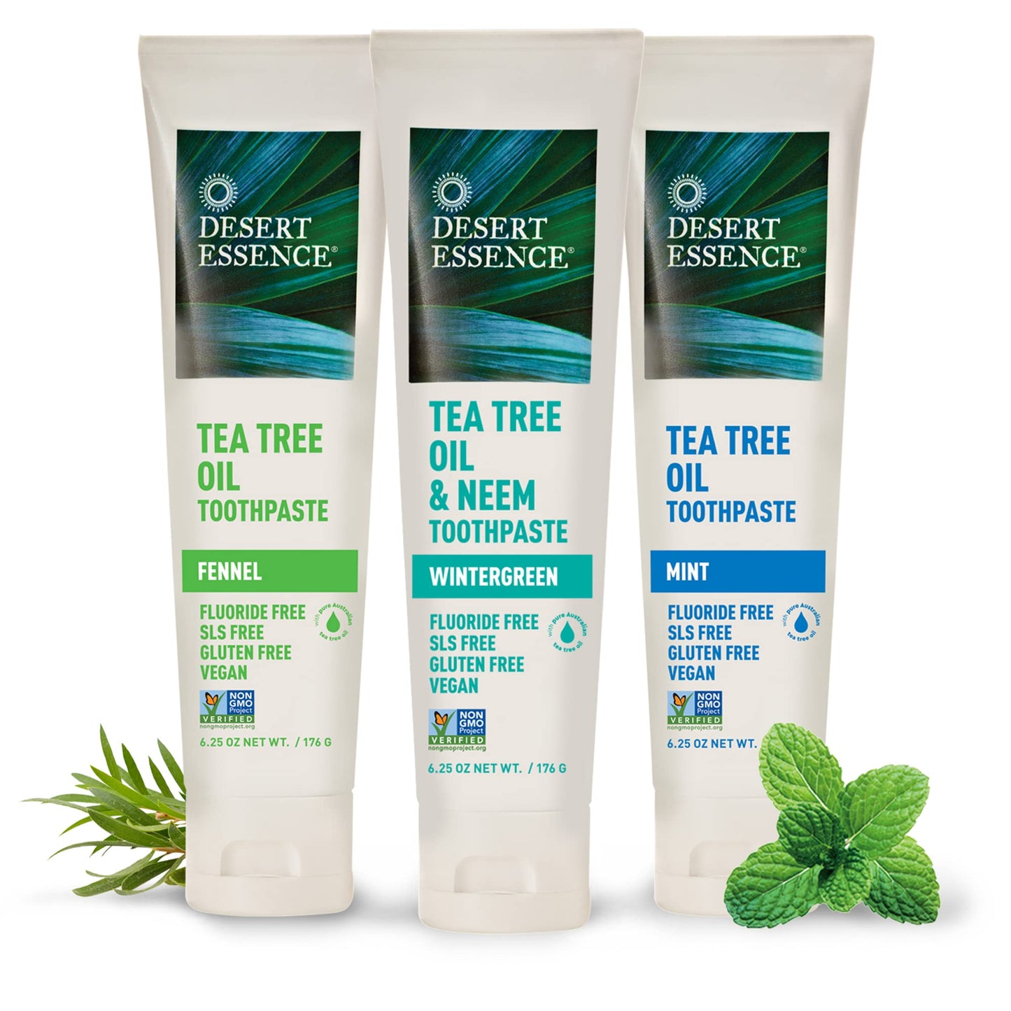 Desert Essence Tea Tree Oil Toothpaste – Mint, 6.25 oz (Pack of 2)