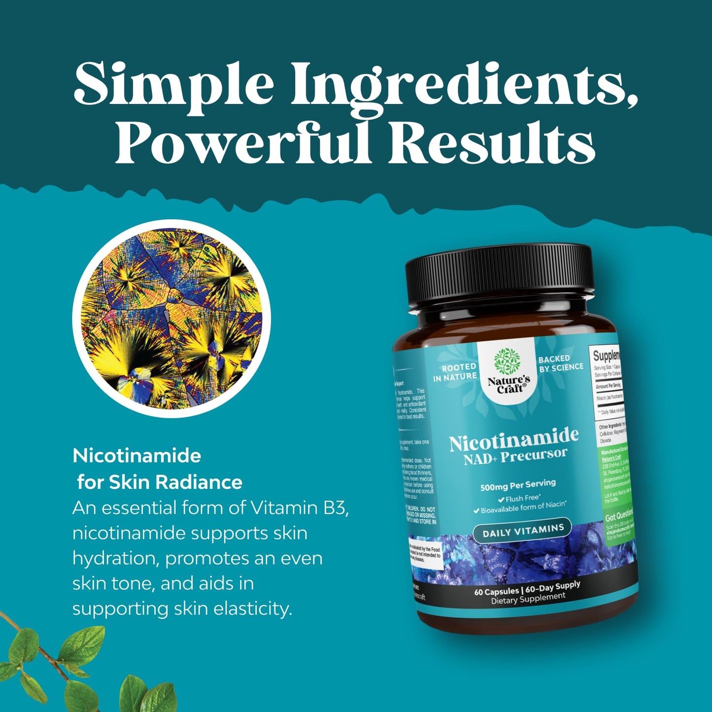 Vitamin B3 Niacinamide 500mg Capsules - Flush Free Niacin 60 Count