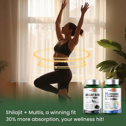 Flynew Shilajit + Multivitamin Set for Men & Women – Energy, Immunity, 60 Capsules