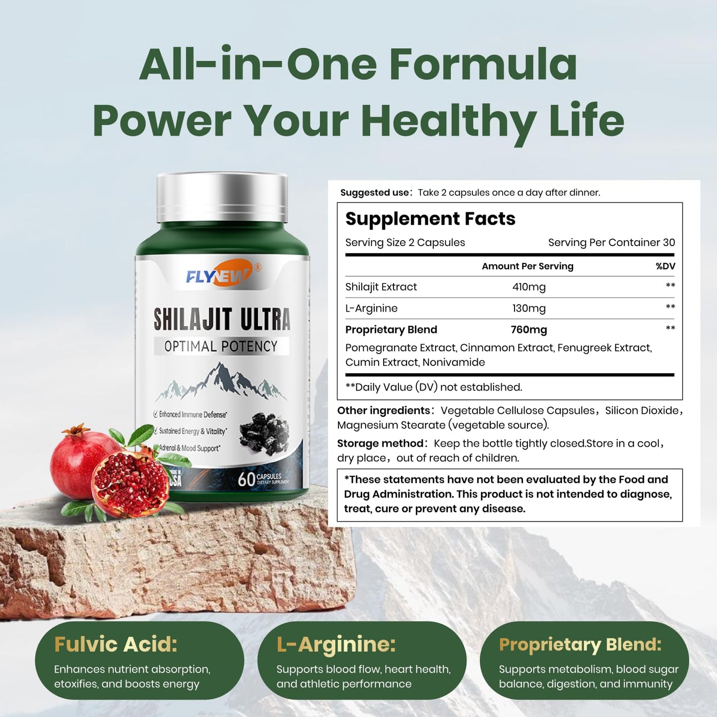 Flynew Shilajit + Multivitamin Set for Men & Women – Energy, Immunity, 60 Capsules