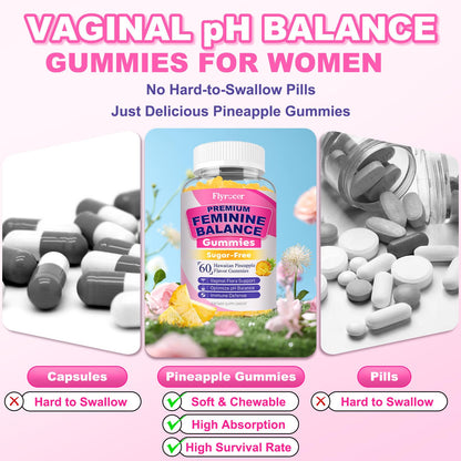 Flyrocer 2 Pack Feminine Balance Gummies — PH Balance, Gut Health & Immunity | Pineapple 120 Count