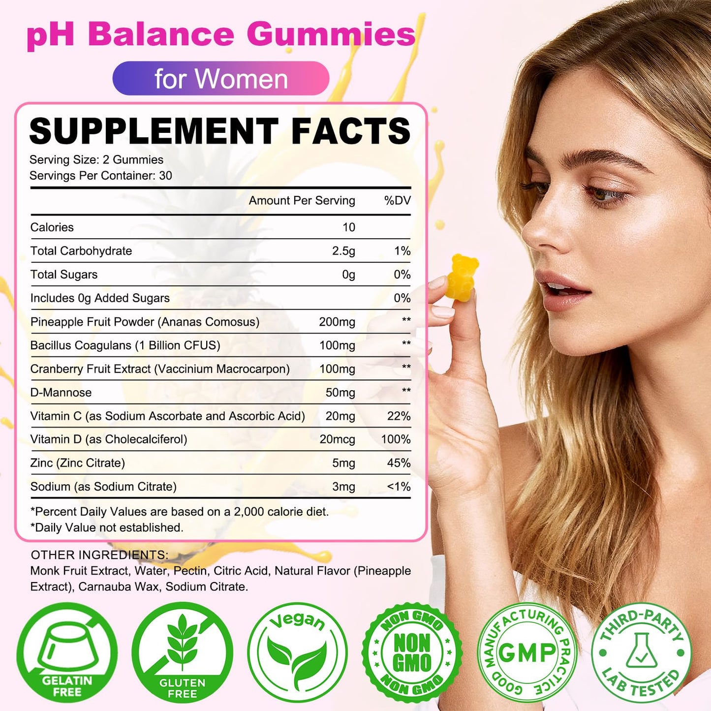 Flyrocer 2 Pack Feminine Balance Gummies — PH Balance, Gut Health & Immunity | Pineapple 120 Count
