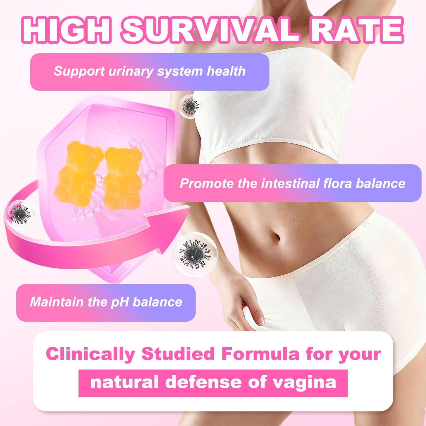 Flyrocer 2 Pack Feminine Balance Gummies — PH Balance, Gut Health & Immunity | Pineapple 120 Count