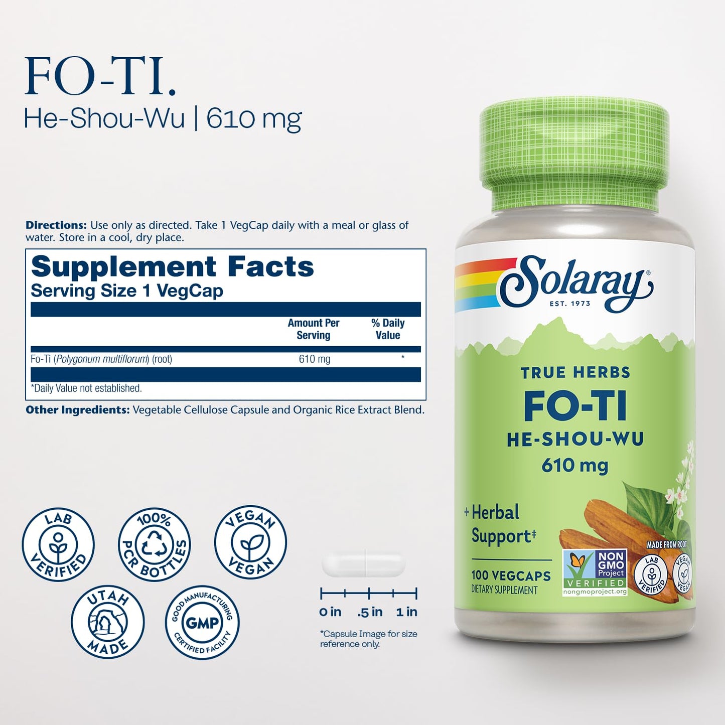 SOLARAY Fo-Ti 610 mg – Vegan Aging & Longevity Support for Hair, Skin & Nails