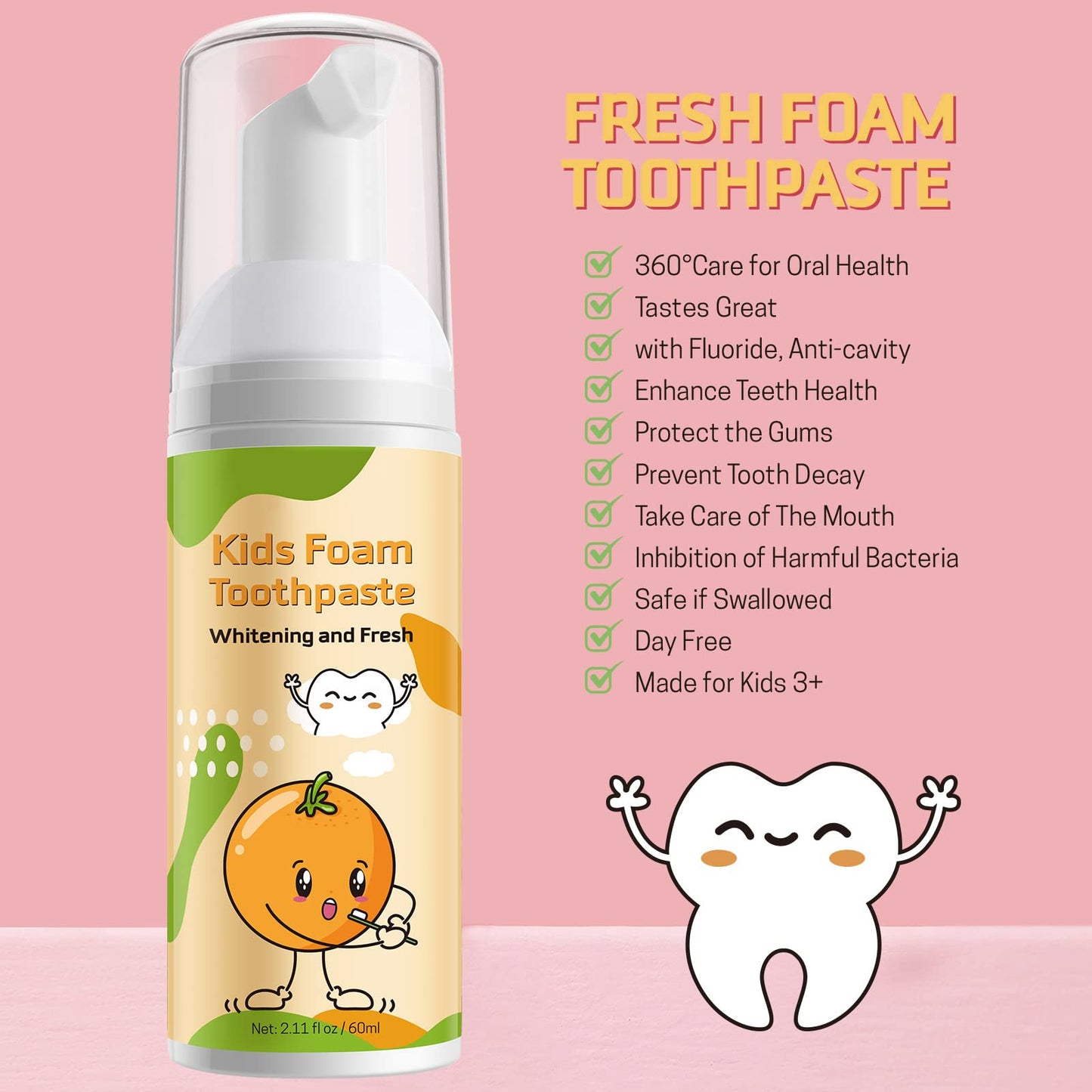 Foam Toothpaste for Kids | Low Fluoride & U-Shape Toothbrush