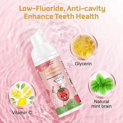 Foam Toothpaste for Kids – Low Fluoride, U‑Shaped Toothbrush, Fruit Flavor