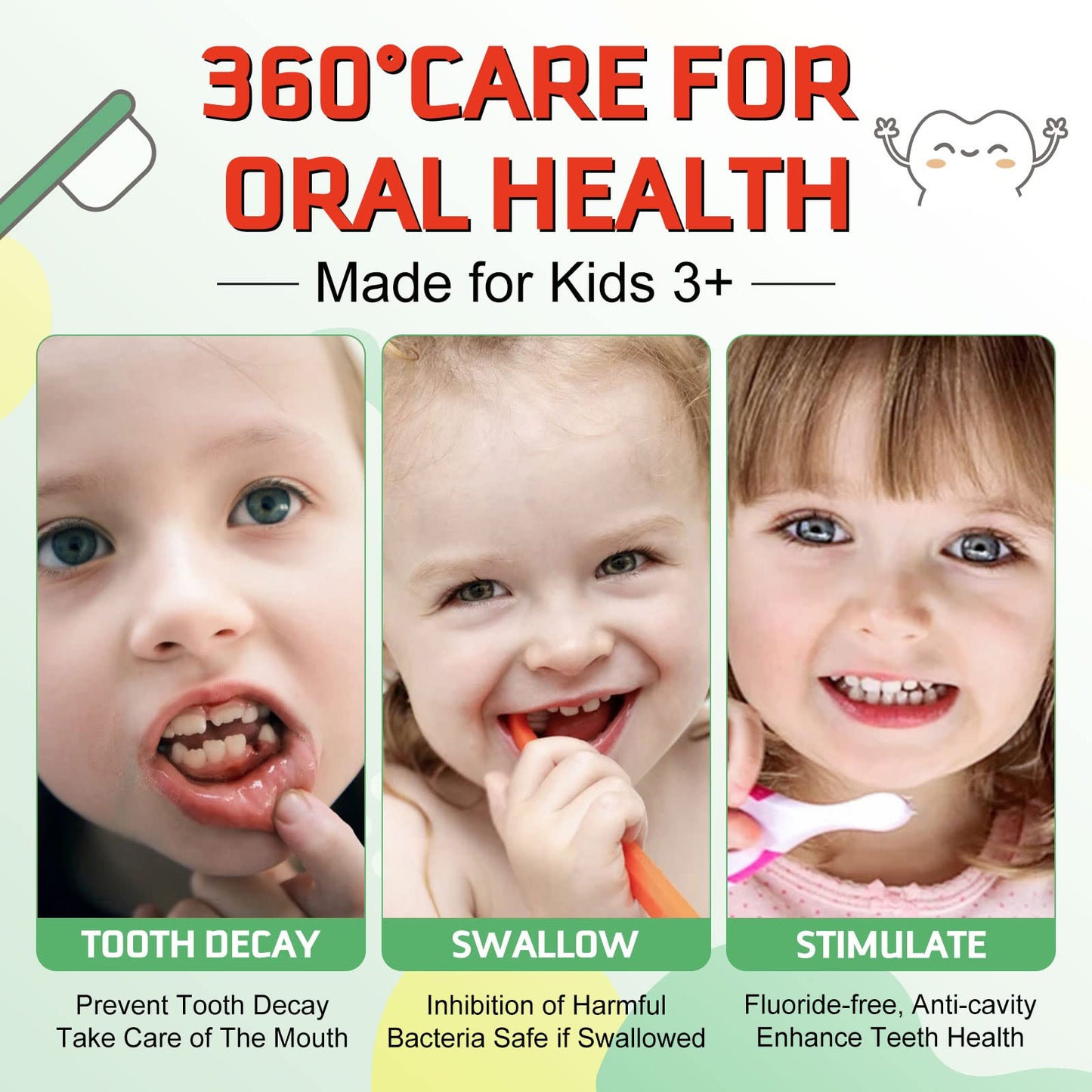 Kids Foam Toothpaste – Fruit-Flavored Fluoride Toddler Paste for U-Shape & Electric Toothbrushes | 360ºCare