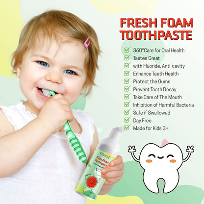 Kids Foam Toothpaste – Fruit-Flavored Fluoride Toddler Paste for U-Shape & Electric Toothbrushes | 360ºCare
