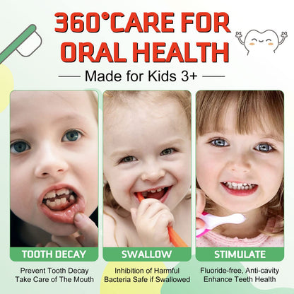 Foam Toothpaste for Kids — Fluoride-Free, Watermelon & Strawberry (Ages 3+) for U-Shaped & Electric Toothbrushes
