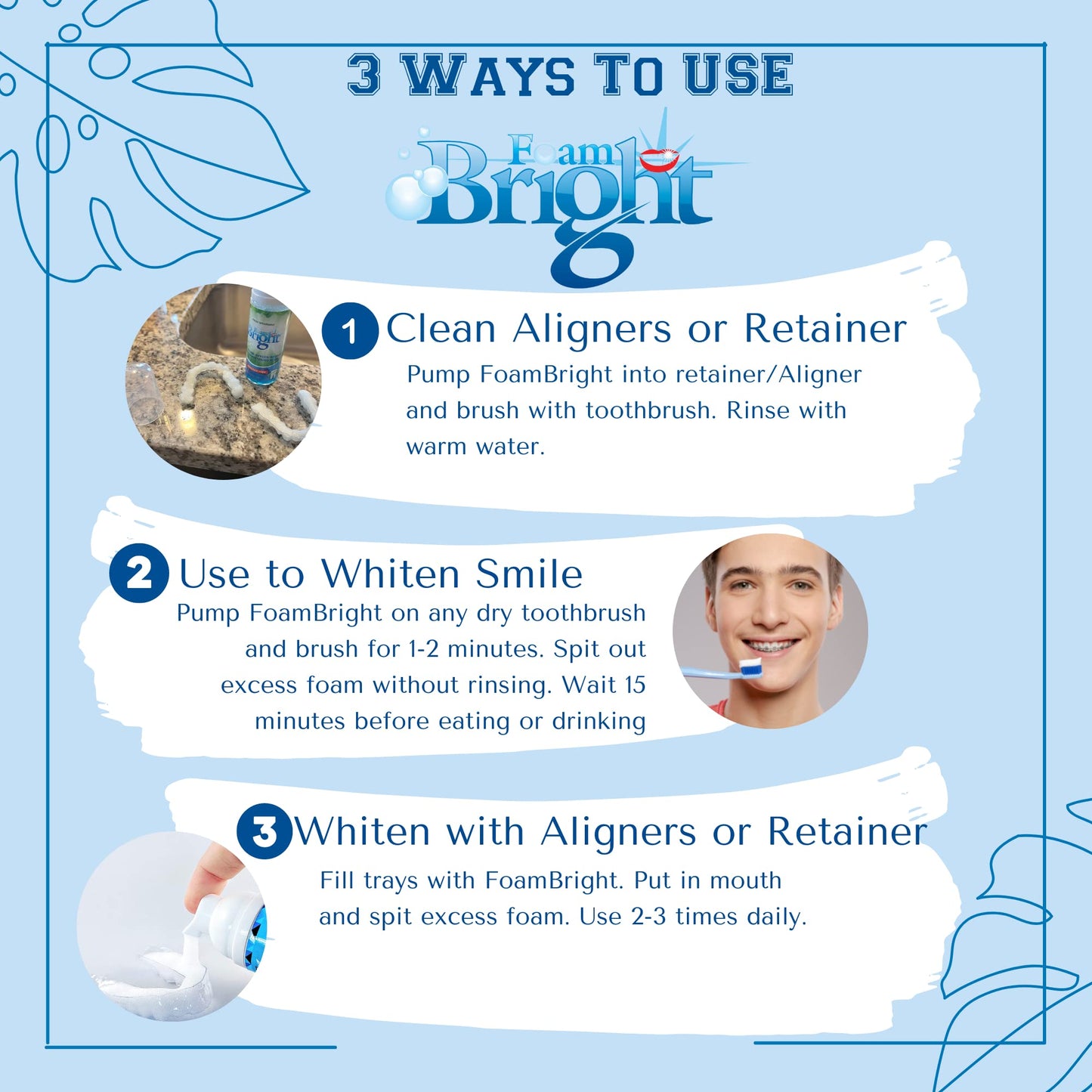 FoamBright Retainer & Aligner Cleaner Foam – Peroxide-Free Oral Care for Invisalign, Braces, and Teeth Whitening