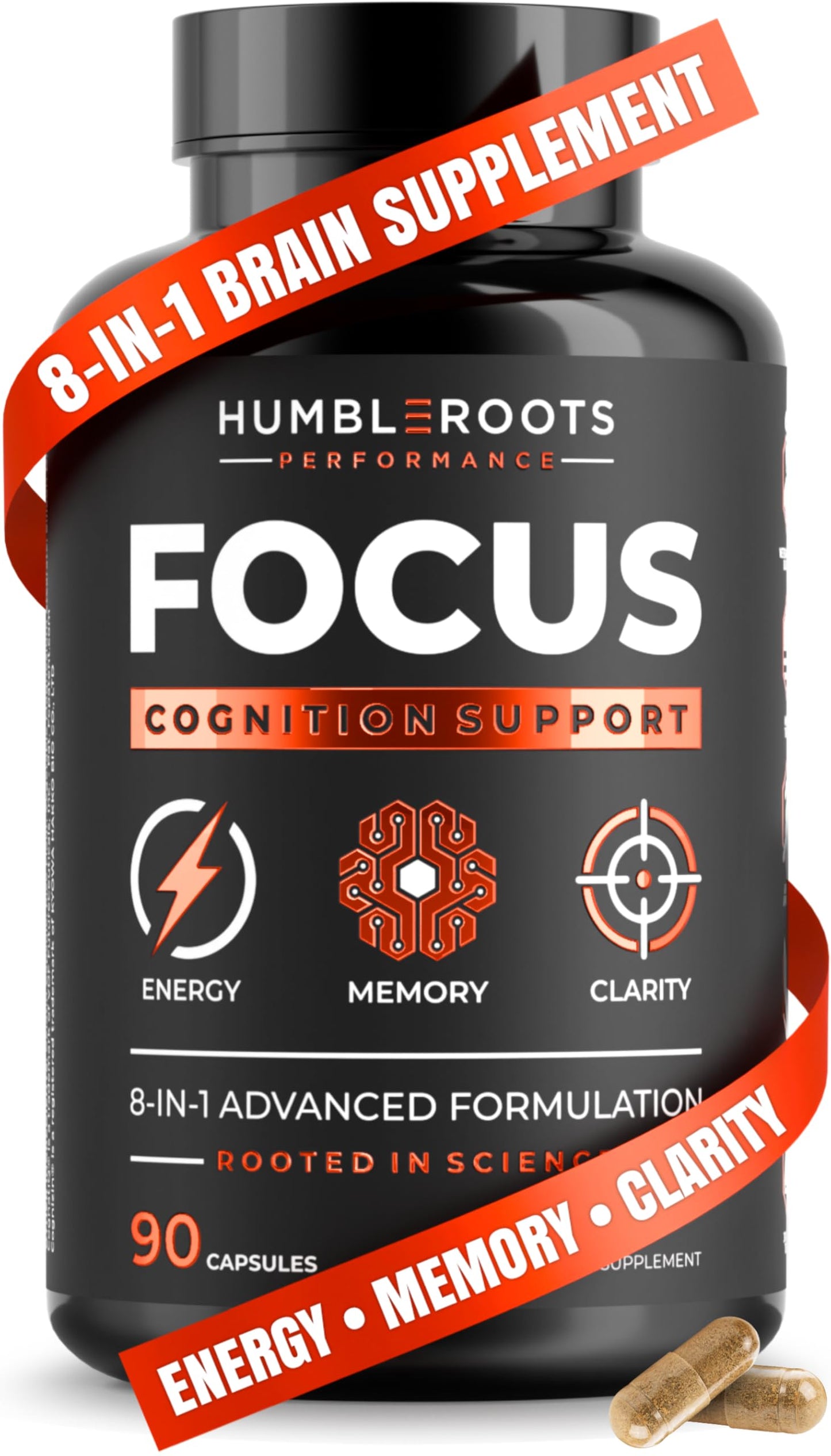 FOCUS by HUMBLEROOTS PERFORMANCE – Advanced Nootropic Brain Support (Lion’s Mane, Caffeine, L-Theanine) 90 Capsules
