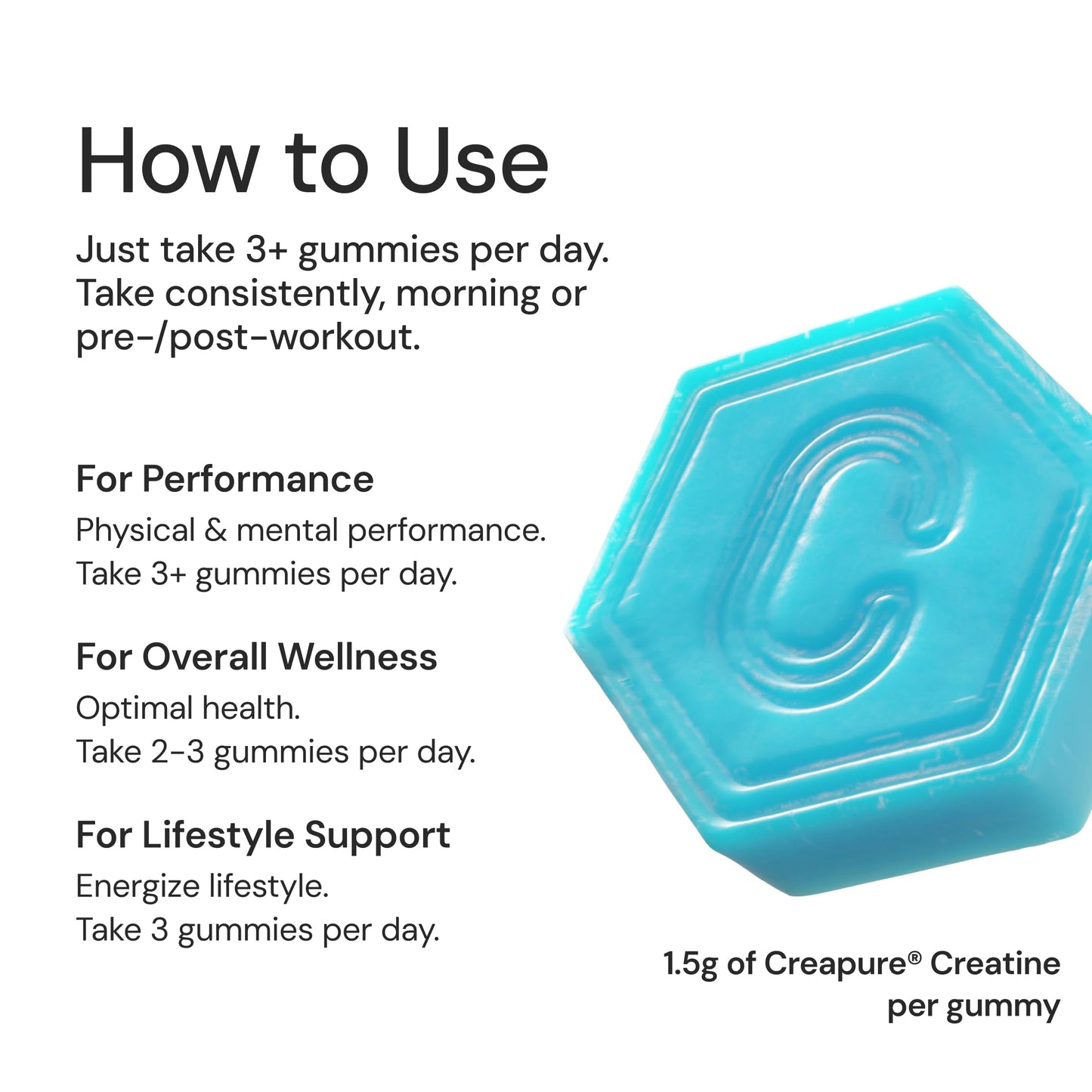 Create Creatine Monohydrate Gummies – 1.5g per Gummy, Vegan, Anti-Melting