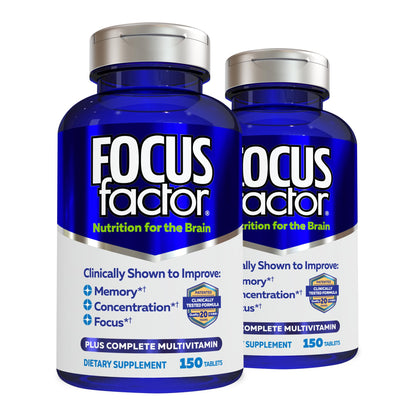 Focus Factor Brain Supplement for Memory & Focus — Complete Multivitamin (Pack of 2, 150 Count)