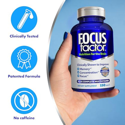 Focus Factor Brain Supplement – Complete Multivitamin for Memory & Focus (Pack of 3, 150 Count)