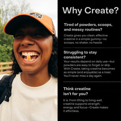 Create Creatine Monohydrate Gummies – 1.5g per Gummy, Vegan & Anti-Melting