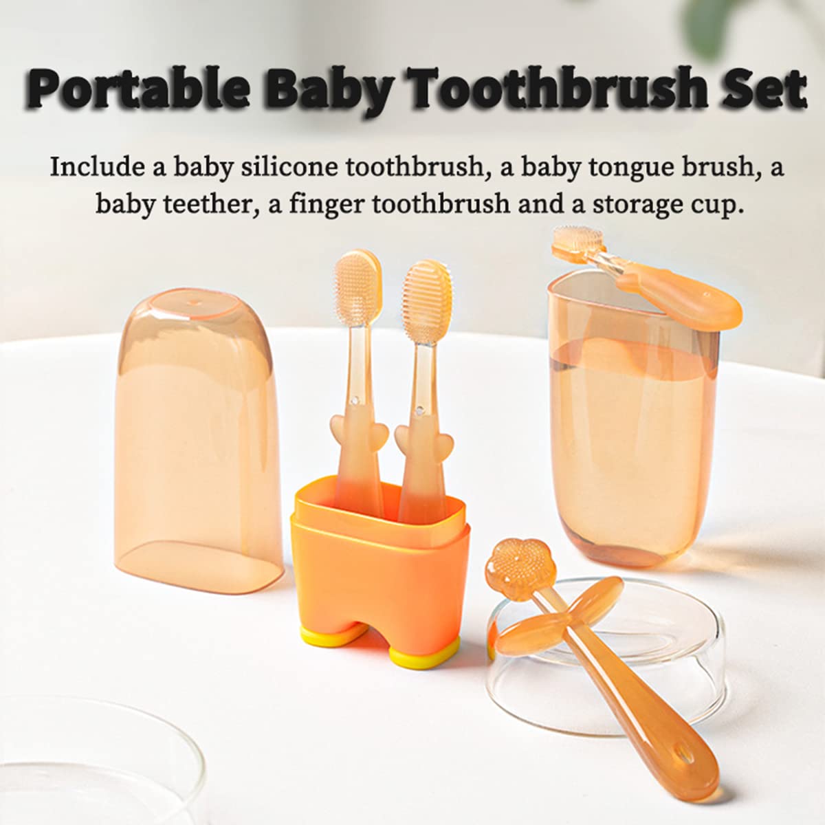 FOKiiBO Baby Silicone Toothbrush Set (0-18M) – Tongue Brush, Finger Toothbrush & Cup