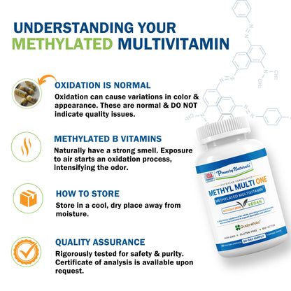 Power By Naturals Methyl Multi One – Iron-Free Methylated Multivitamin for Energy & MTHFR Support (60 capsules, 2-pack)
