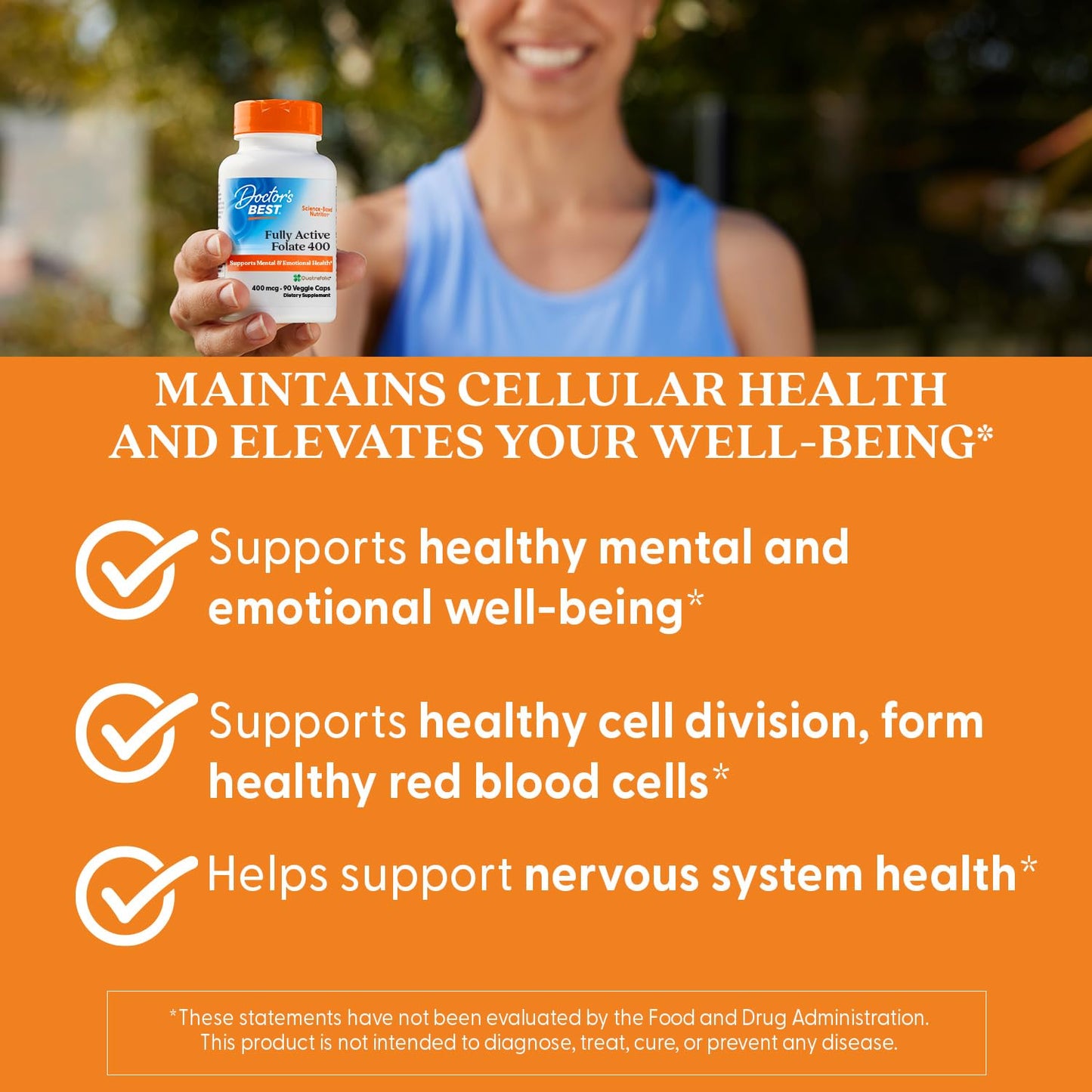Doctor's Best Fully Active Folate with Quatrefolic 400 mcg – Healthy Mood, Memory & Circulation | 90 VC