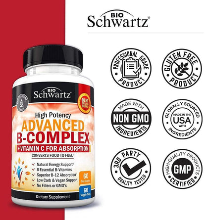 Vitamin B Complex with Vitamin C for Maximum Absorption – B12 & Folate