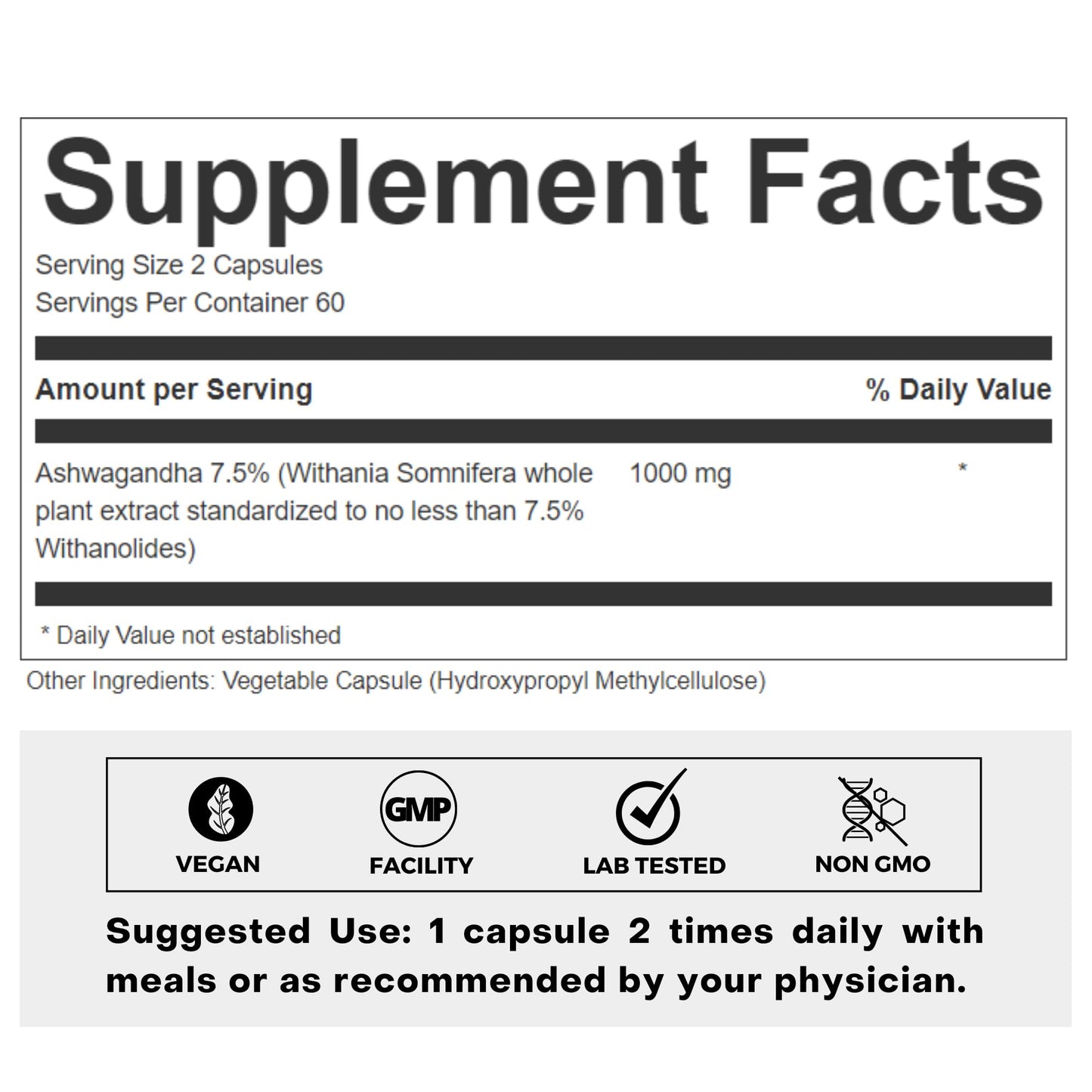 FOLIUS LABS Ashwagandha 7.5% - 500mg, 120 Capsules | Stress & Mood Support