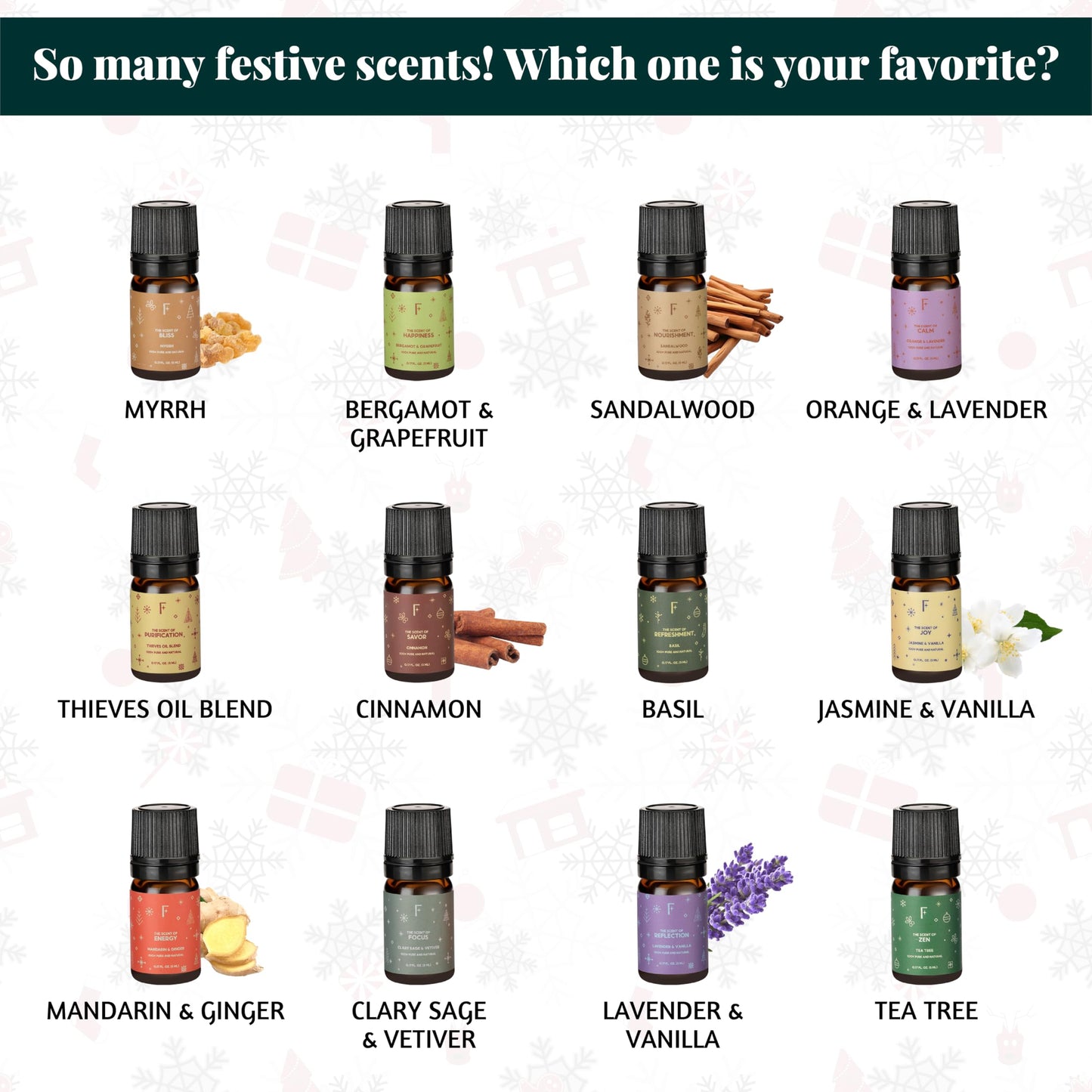 Folkulture Advent Calendar 2025 – 24 Essential Oils for Diffuser | Vanilla, Rosemary & Peppermint