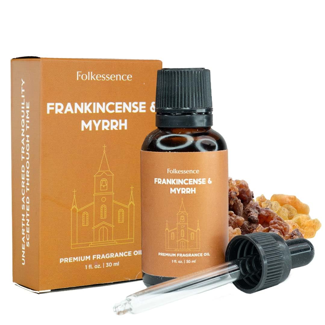 Folkulture Christmas Essential Oil for Diffuser – Frankincense & Myrrh 1.01 Fl Oz with Dropper