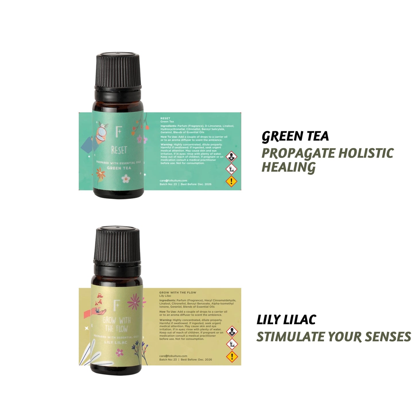 Folkulture Essential Oils for Diffuser – Set of 6 Fragrances (Green Tea, Ocean Salt)