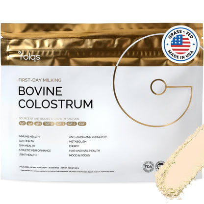 Folqs Bovine Colostrum Powder — First-Day Milking for Immune & Gut Support, 60 Servings, Made in USA