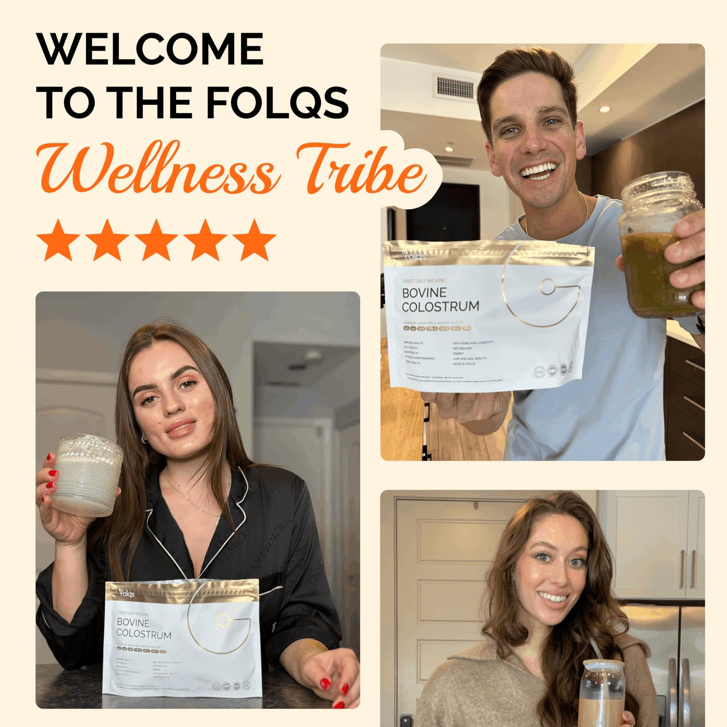 Folqs Bovine Colostrum Powder — First-Day Milking for Immune & Gut Support, 60 Servings, Made in USA