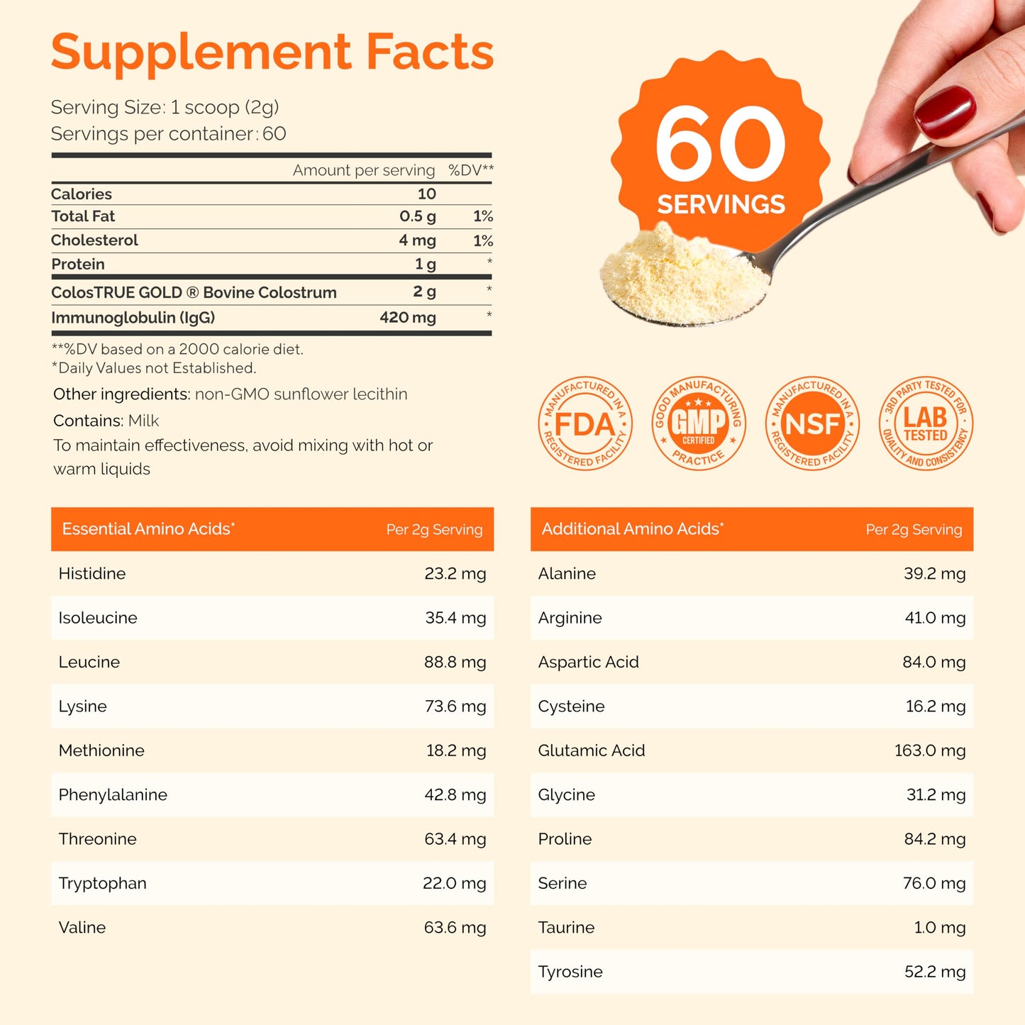 Folqs Bovine Colostrum Powder — First-Day Milking for Immune & Gut Support, 60 Servings, Made in USA
