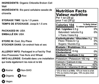 Food to Live Organic Chlorella Powder 8 oz - Non-GMO Kosher Vegan Superfood