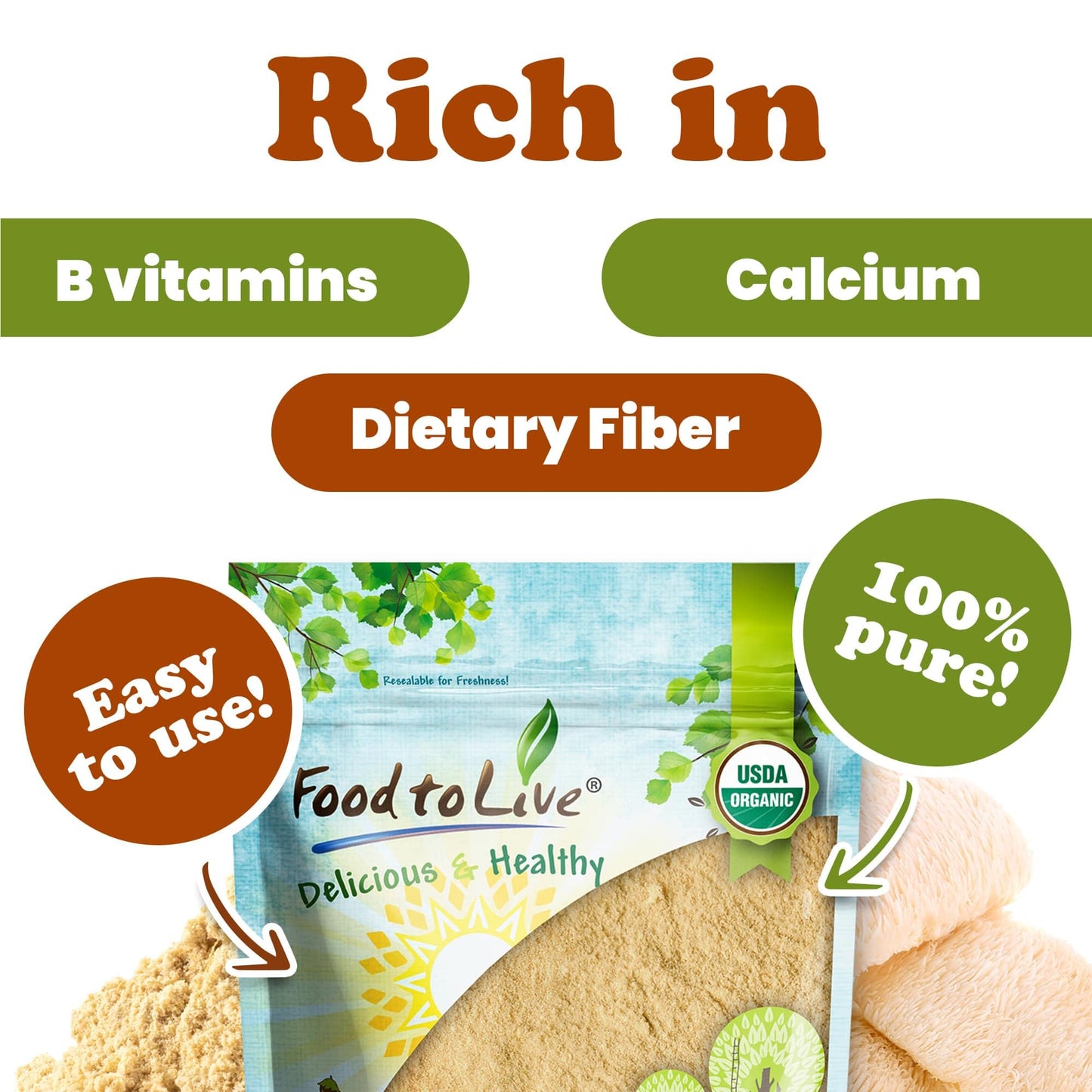 Food to Live Organic Lion's Mane Mushroom Powder 16 lb - Non-GMO & Vegan Brain Health
