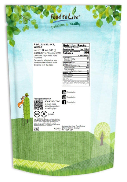 Food to Live Whole Psyllium Husks - 12 oz | Pure Psyllium Husk Flakes, Keto & Vegan