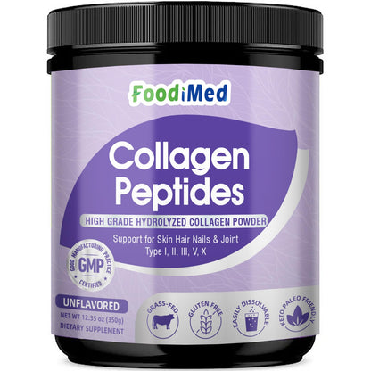 FoodiMed Multi Collagen Peptides Powder - Hydrolyzed Collagen with Vitamin C, Hyaluronic Acid & Biotin – Skin, Hair, Nails, Joint & Anti-Aging Support, 35 Servings