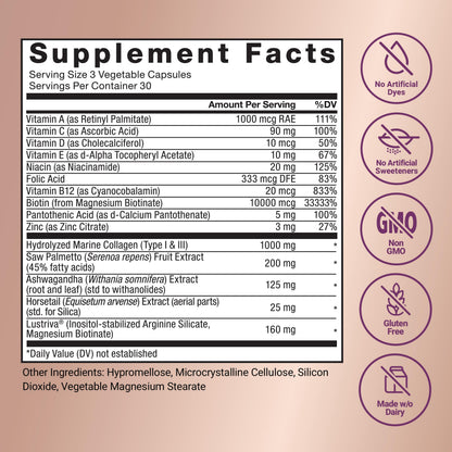 Force Factor Hair Growth Accelerator Multivitamin – Lustriva, Biotin & Vitamins A–E, 90 Capsules