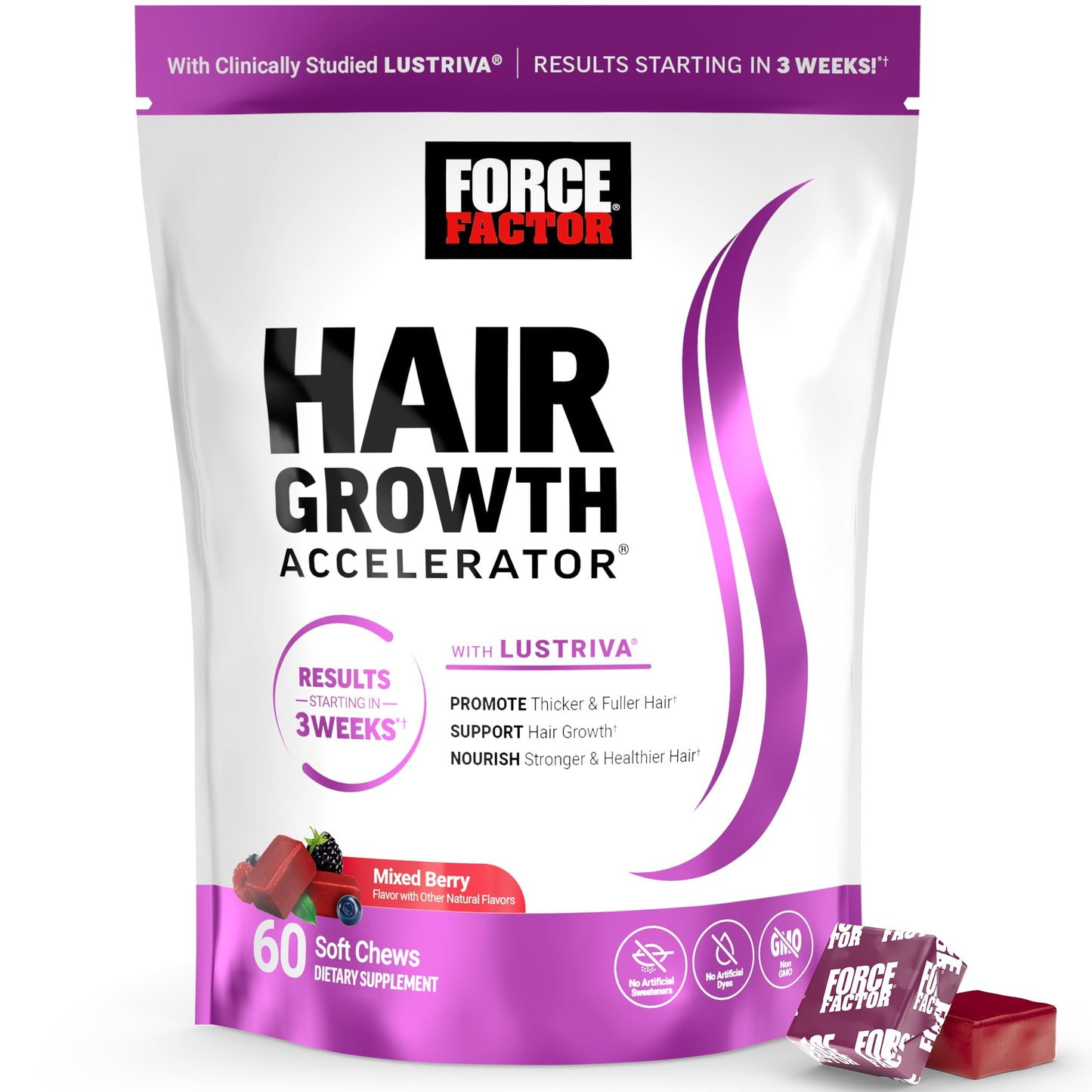 Force Factor Hair Growth Accelerator Soft Chews – Thicker, Fuller Hair