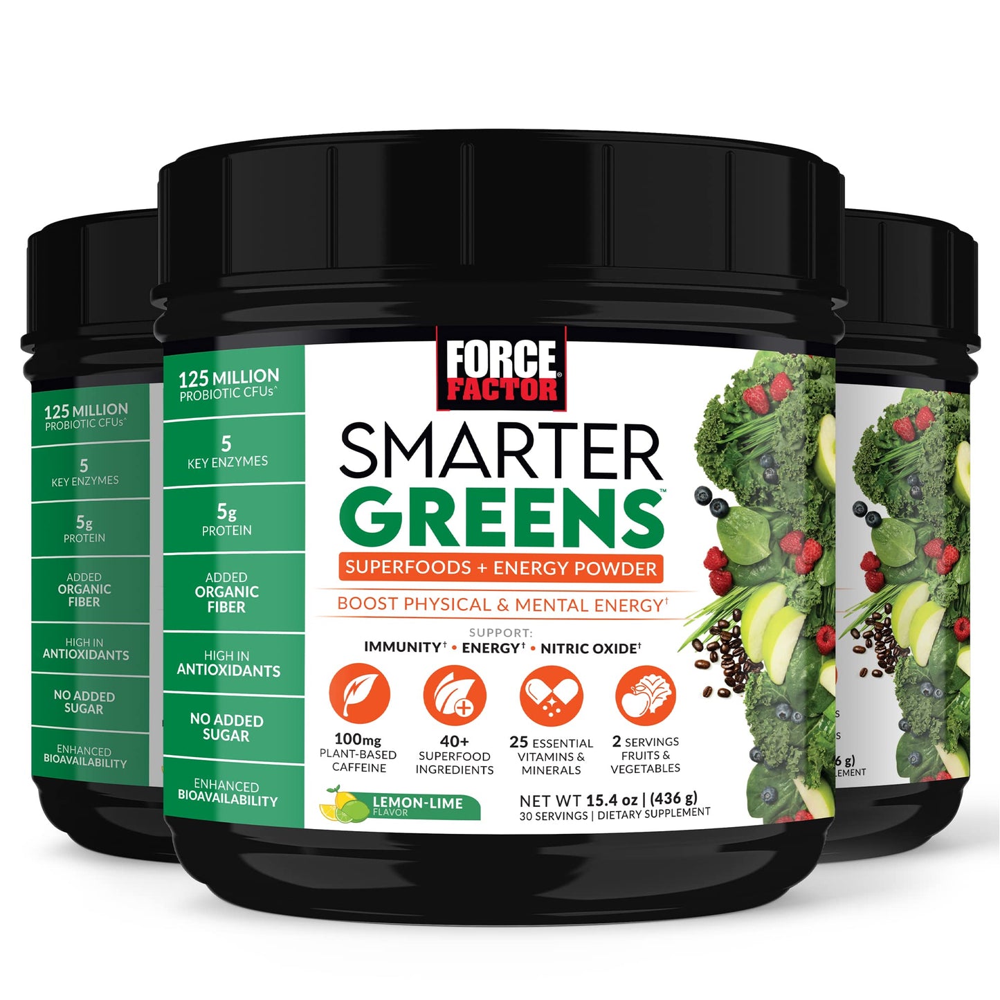 FORCE FACTOR Smarter Greens + Energy Powder – Lemon Lime, 90 Servings