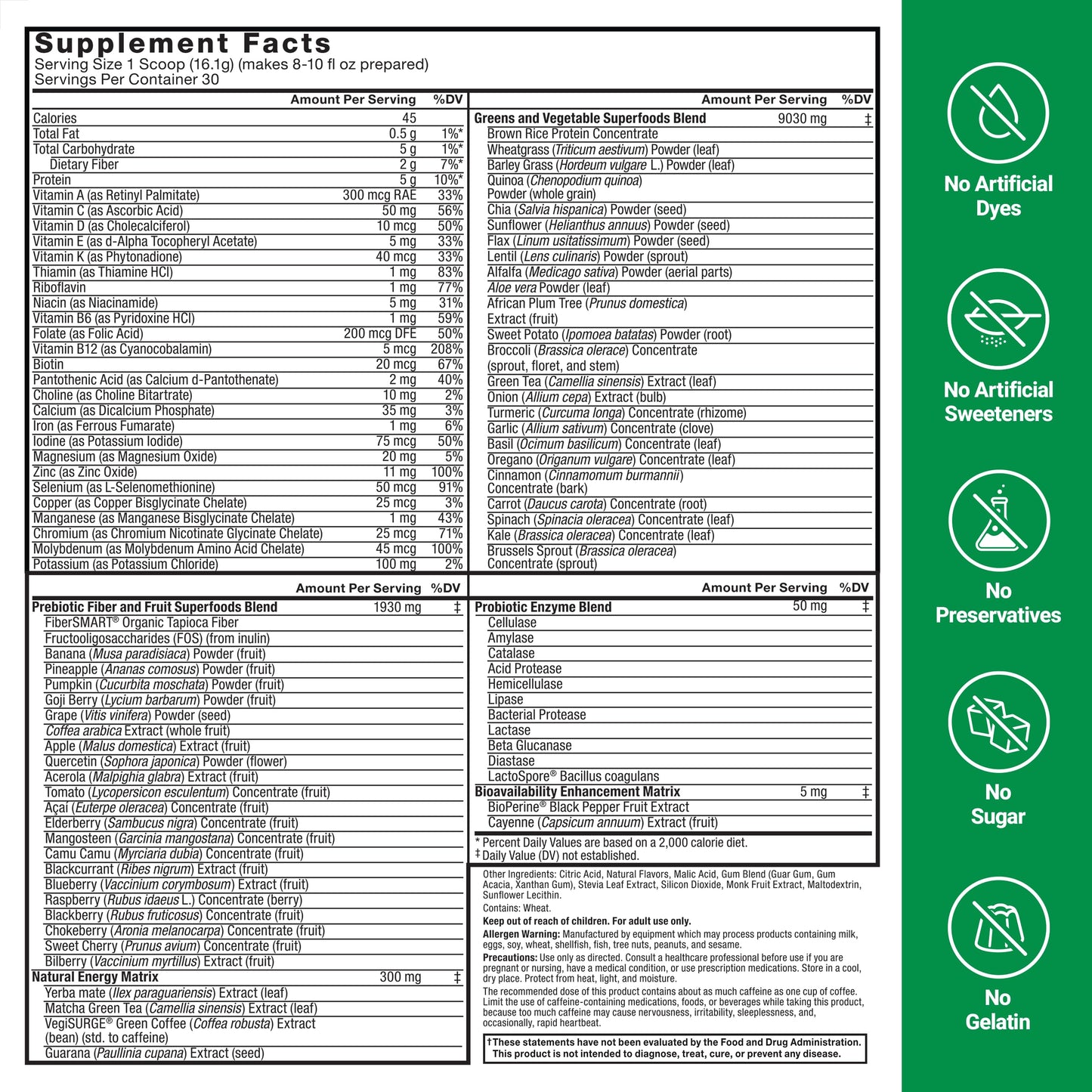 FORCE FACTOR Smarter Greens + Energy Powder – Lemon Lime, 90 Servings