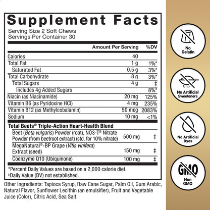 FORCE FACTOR Total Beets Ultimate Heart Health Chews – Blood Pressure Support & Circulation