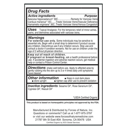 Forces of Nature Varicose Vein Treatment - Organic Homeopathic Medicine, 1 Fl Oz
