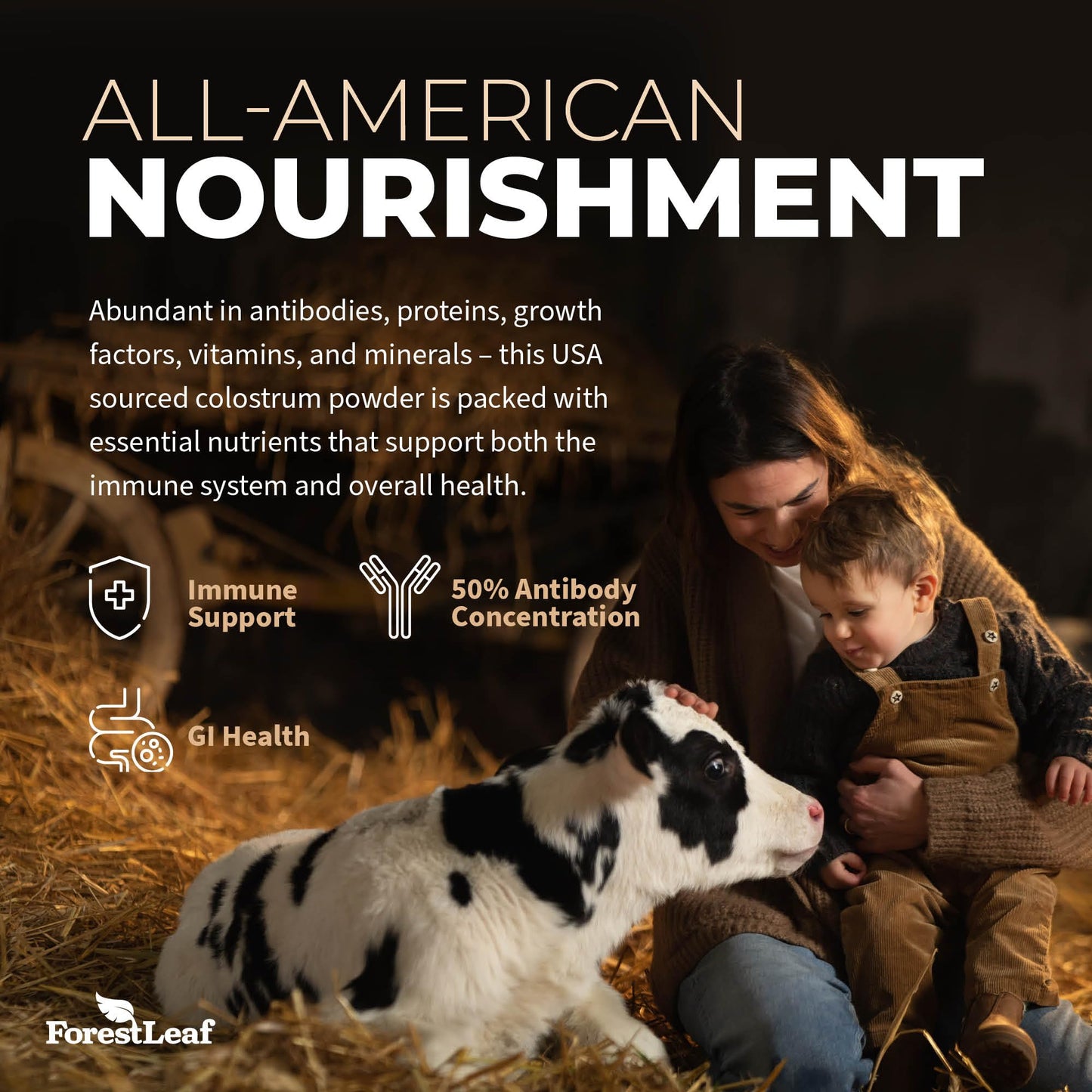 ForestLeaf Colostrum Powder 50% IgG – Grass-Fed, Unflavored, 45 Servings