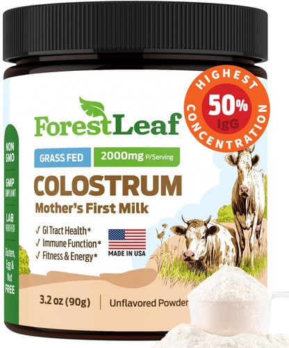 ForestLeaf Colostrum Powder 50% IgG – Grass-Fed, Unflavored, 45 Servings