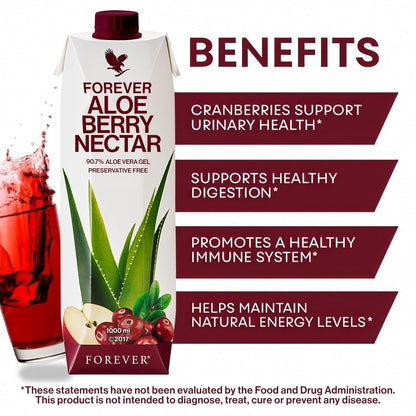 Forever Living Aloe Berry Nectar 1L – 90.7% Pure Aloe Vera, Cranberries & Apples | No Preservatives