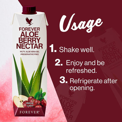 Forever Living Aloe Berry Nectar 1L – 90.7% Pure Aloe Vera, Cranberries & Apples | No Preservatives