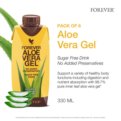 Forever Living Aloe Vera Gel – 99.7% Pure Inner Leaf, Preservative-Free, 11.15 fl oz (Pack of 6)