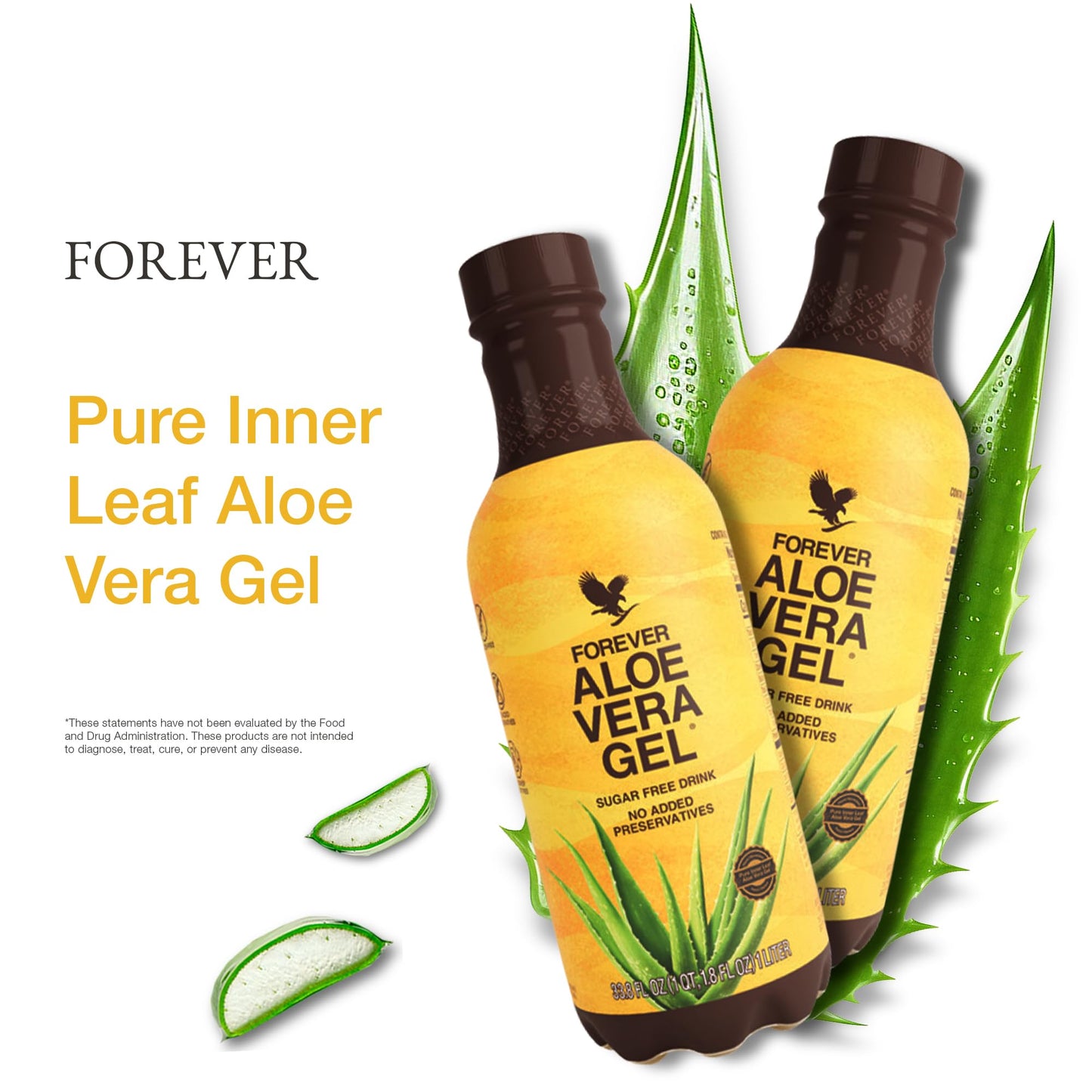 Forever Living Forever Aloe Vera Gel – 99.7% Pure Inner Leaf, Preservative-Free, 2 x 33.8 fl oz