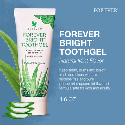 Forever Living Bright Toothgel – Fluoride-Free Aloe Vera Gel with Bee Propolis, Peppermint-Spearmint, 4.6 oz
