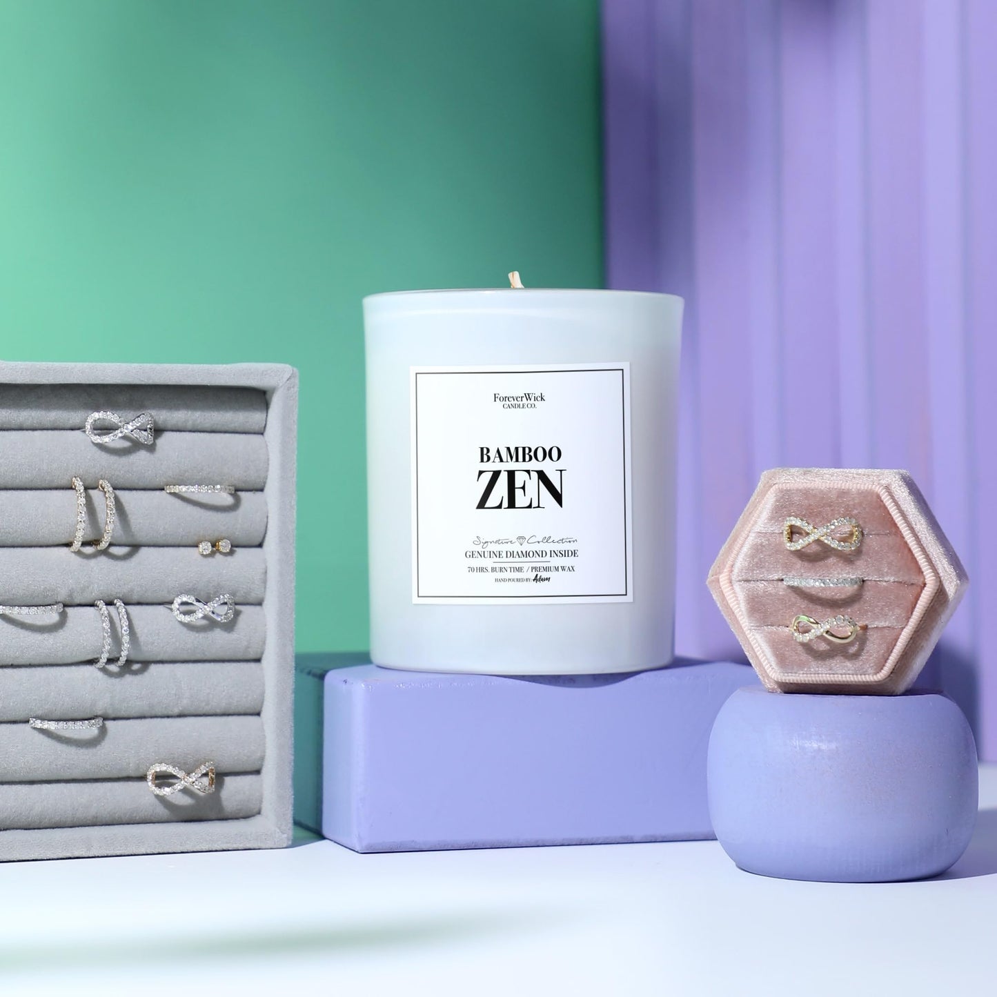Foreverwick Bamboo Zen Candle – Diamond Gift, Aromatherapy, 70 Hours