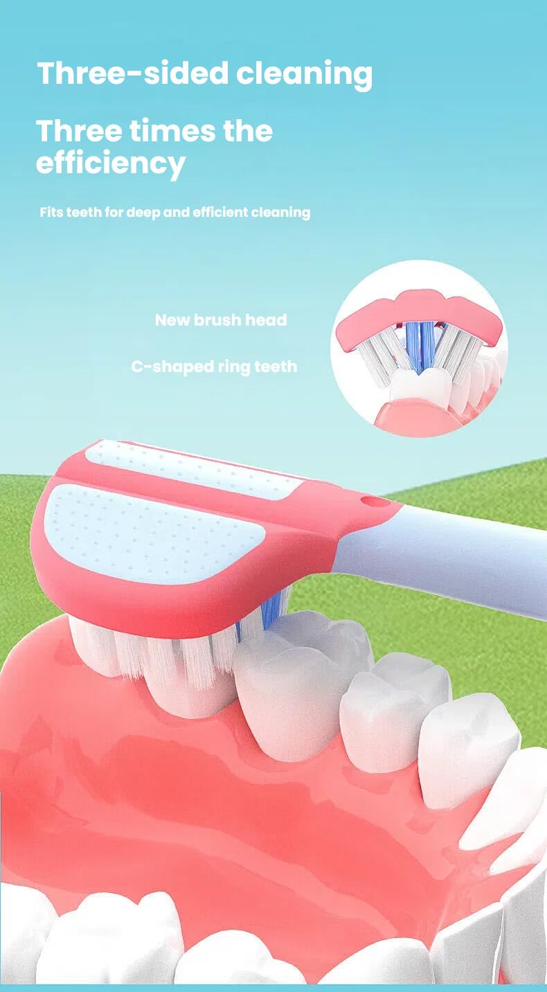 FOREVIVE 3-Sided Toddler Toothbrush 4-Pack - Ultra-Soft Bristles for Ages 1-12