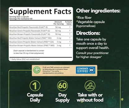 NaturaNectar Ultimate Bee Propolis Capsules - NSF Certified, Gluten-Free (60pcs)